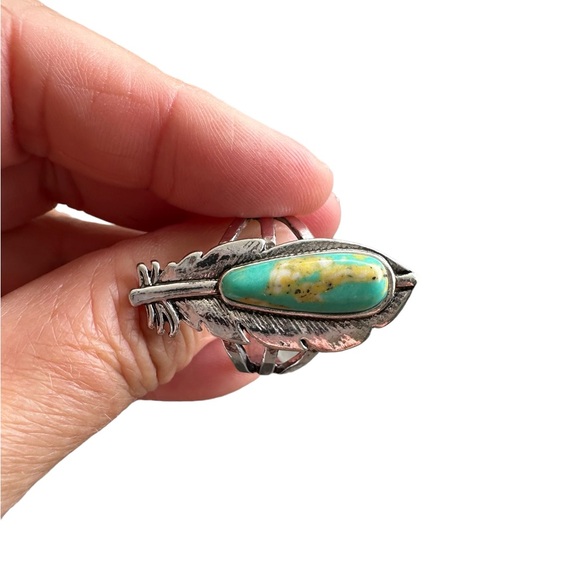 Silver and Turquoise Native American Style Feather Ring - Picture 3 of 6